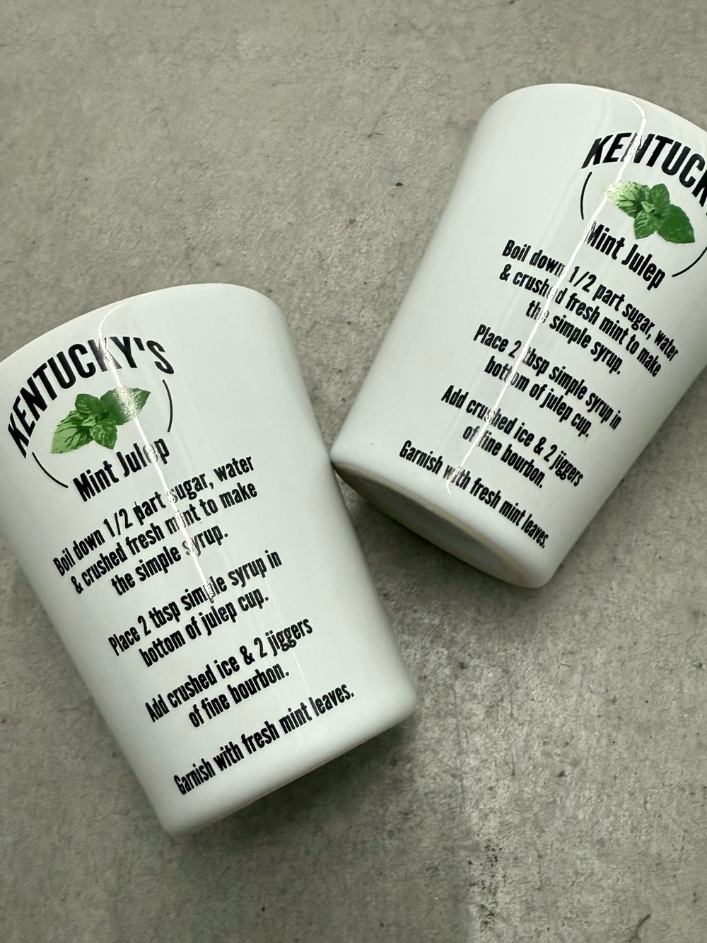 Set of 2 - White Ceramic “Kentucky’s Mint Julep” Cup. Kentucky Derby. Mint Julep
